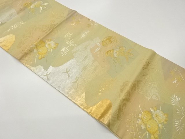 JAPANESE FUKURO OBI / WOVEN KIKU & SHIKISHI PATTERN